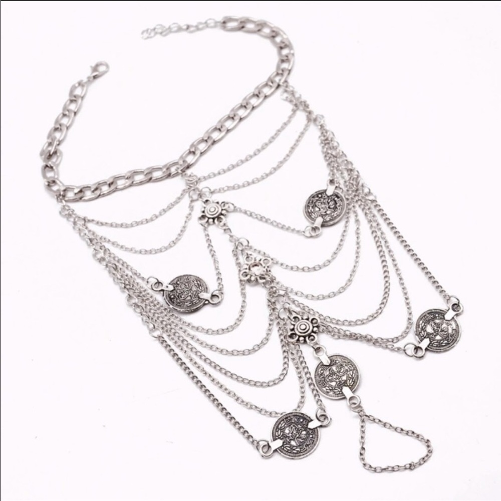 Boho Silver Coin Anklet - Picture 4 of 5